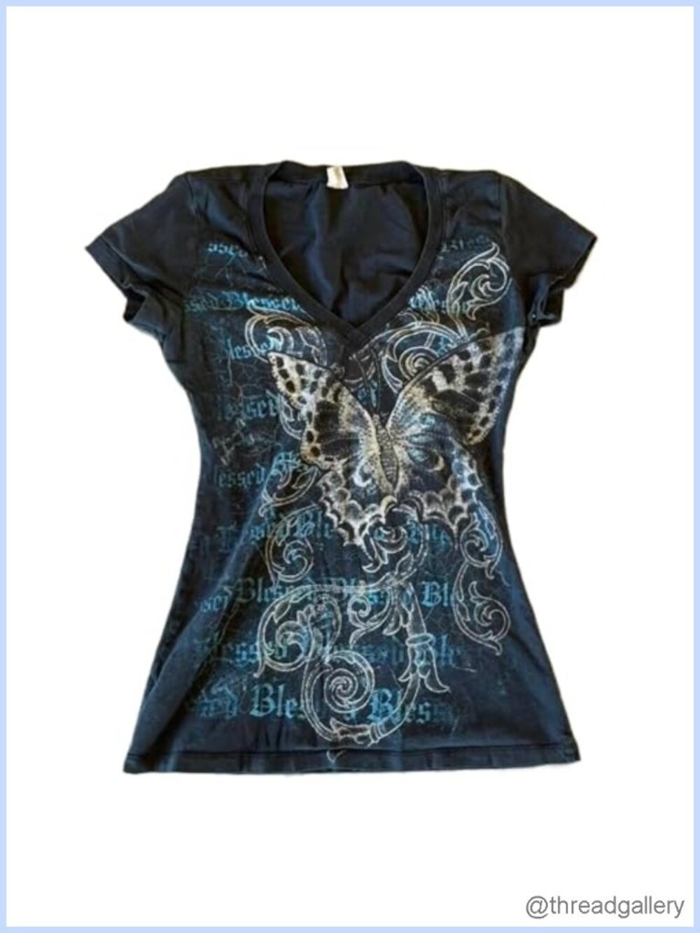 Women's Grunge Graphic V-Neck Crop Tee Y2K Goth Short Sleeve Top